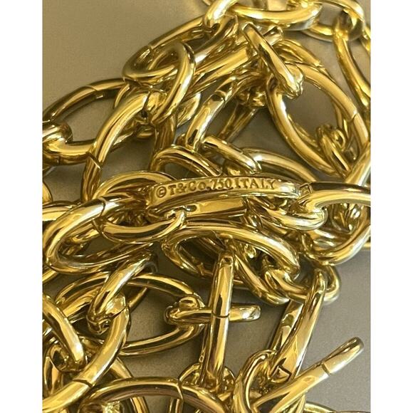 Tiffany & Co. 18K Gold 27 Clasping Links Necklace Choker 4 Charms 15.3” Pristine - Picture 2 of 16